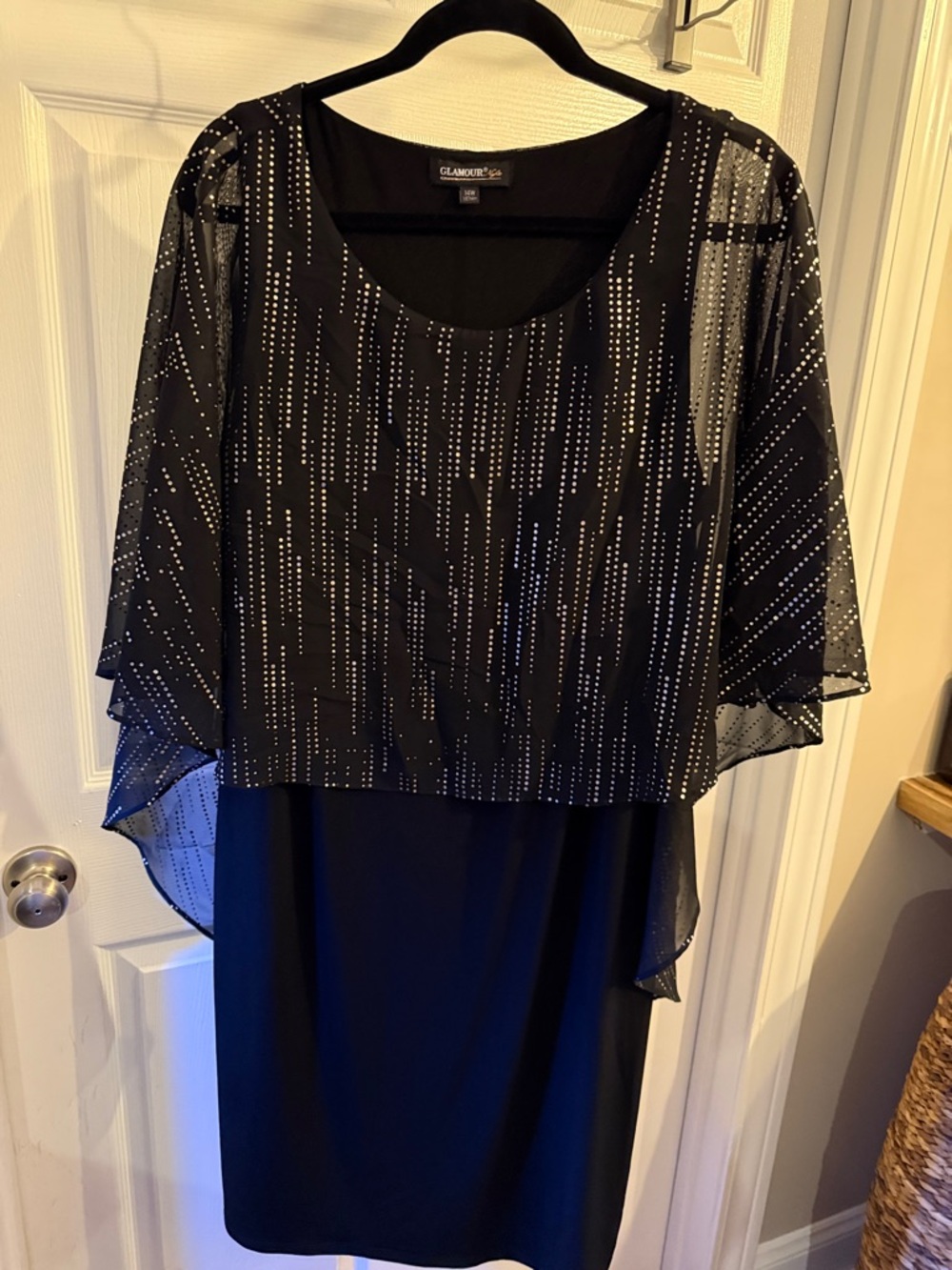 Glamour Black Beaded Overlay Long Sleeve Dress